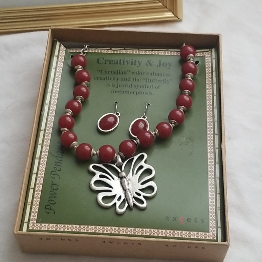 Creativity & Joy Carnelian Butterfly Necklace and Earring Set